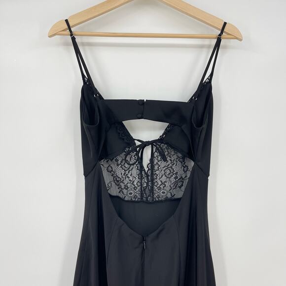 NBD | Brigitta Midi Dress in Black Satin Lace Asymmetrical Slip S - Picture 10 of 15
